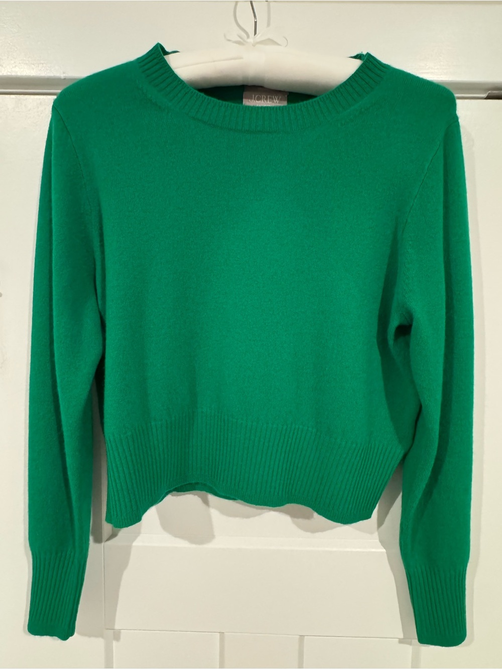 J. Crew Green Crewneck Cropped Fit Cashmere Sweater - L